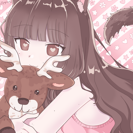 “catgirl holding deer” art print ♡